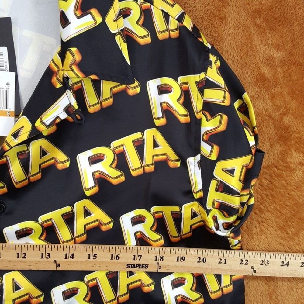 RTA Button Shirt Mens Small Black Gold Short Sleeve Logo NATHAN $160 - Picture 6 of 9